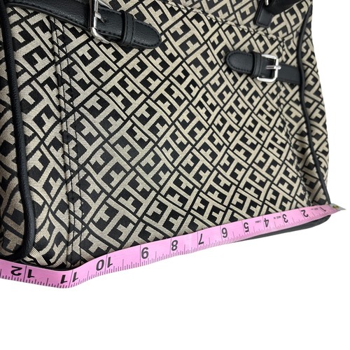 Tommy Hilfiger Handbag Tote Large Initial Print Initial Accent Buckles Tan Black - Picture 14 of 17