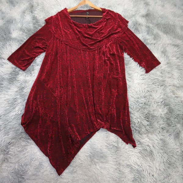 Taking Shape Burnout Velvet Slouchy Tunic Top Womens XL Red Witchy Goth Relaxed