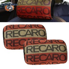2 X Orange Recaro Fabric Headrest Pillow Supports Racing Neck Rest Seat Material