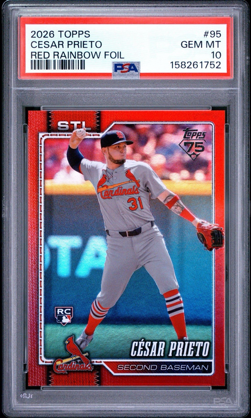 2026 Topps Cesar Prieto Red Foil Rookie RC • #95 • 3/5 • PSA 10