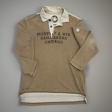 Felpa Murphy & Nye Vintage Long Sleeve Polo Beige Size M Nautical Chicago