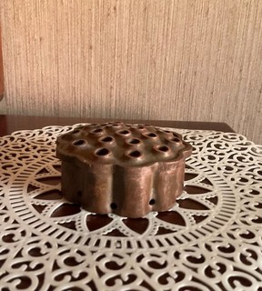 Vintage Small Round Metal Flower Frog ?Copper