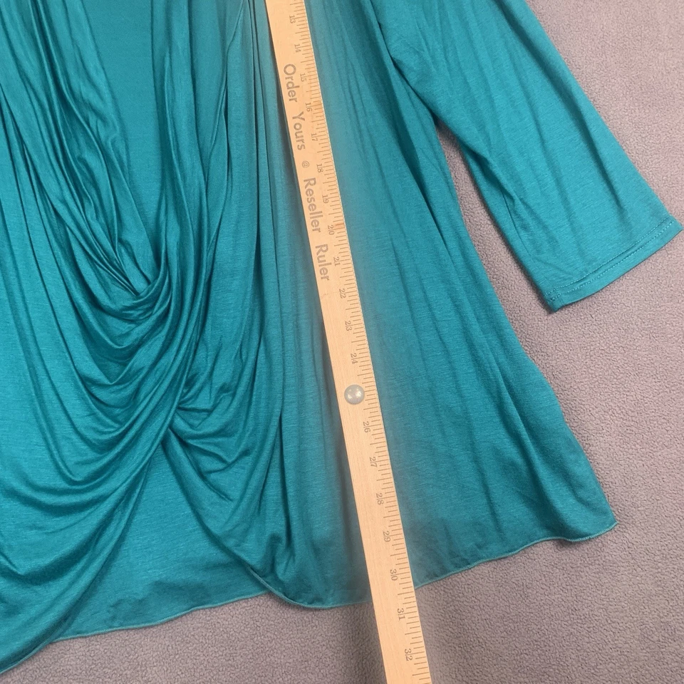 Cárdigan Rhonda Shear Top Ex Lrg verde azulado drapeado nudo retorcido fluido camisa en capas Foto 3 de 4