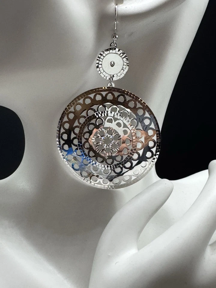 Milor Italy Bronze Filigree Drop Earrings Crystal Accents Modern Pierced - Image 2 of 4