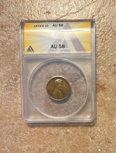 1972 s lincoln penny AU-58, beautiful  brown rare coin!!
