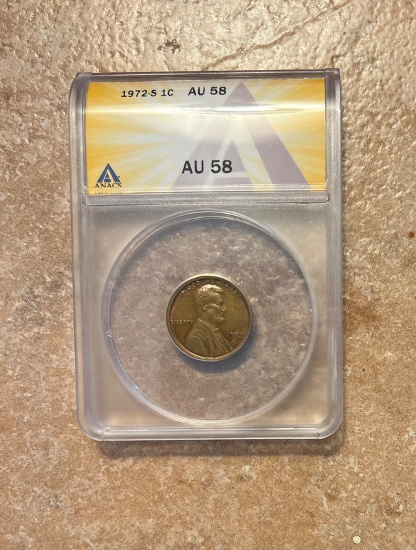 1972 s lincoln penny AU-58, beautiful  brown rare coin!!