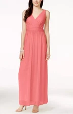 NWT Adrianna Papell Women's 4 Coral Chiffon Drape Back Gown Long Dress S Flaw