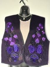 NEW Sz XL Guatemalan hand embroidered floral Purple Black cotton vest