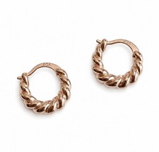Rose Gold Twisted Hoop Earrings Minimalist Rope Twist Huggie Hoop Earrings 364