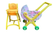 Mattel Tuff Stuff Buggy Carriage Stroller & Matching High Chair Dolls Rare 70s