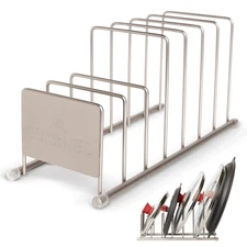 Best Cuisinel Lid and Dish Organizer Rack - Satin Nickel Silver Kitchen Storage