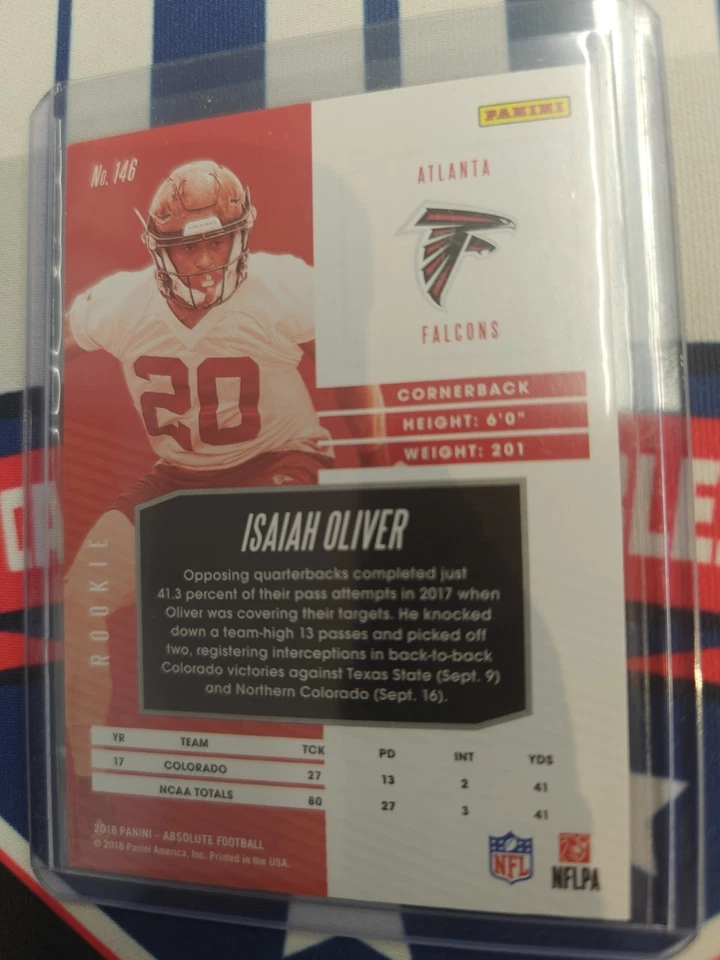 2018 Panini Absolute Rookie Spectrum Orange /65 Isaiah Oliver #146 Rookie RC - Image 2 of 2