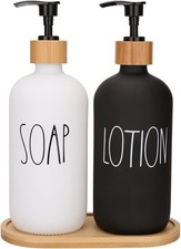 Soap Dispenser Bathroom Set, Hand Soap and Lotion Dispenser Set with Tray for