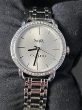 Coach Women's Stainless Steel Silver Watch Diamond Accent Lined Flexible Band