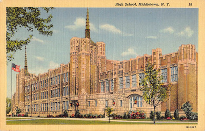 Middletown NY High School PWA Project Gothic Building Architecture vtg. postcard