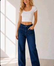 We The Free People Straight Wide Leg Jeans Size 27 Button Fly Dark Wash