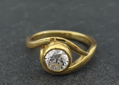 Solitaire Bezel Wedding Ring Round Cut Simulated Diamond 14k Yellow Gold Finish