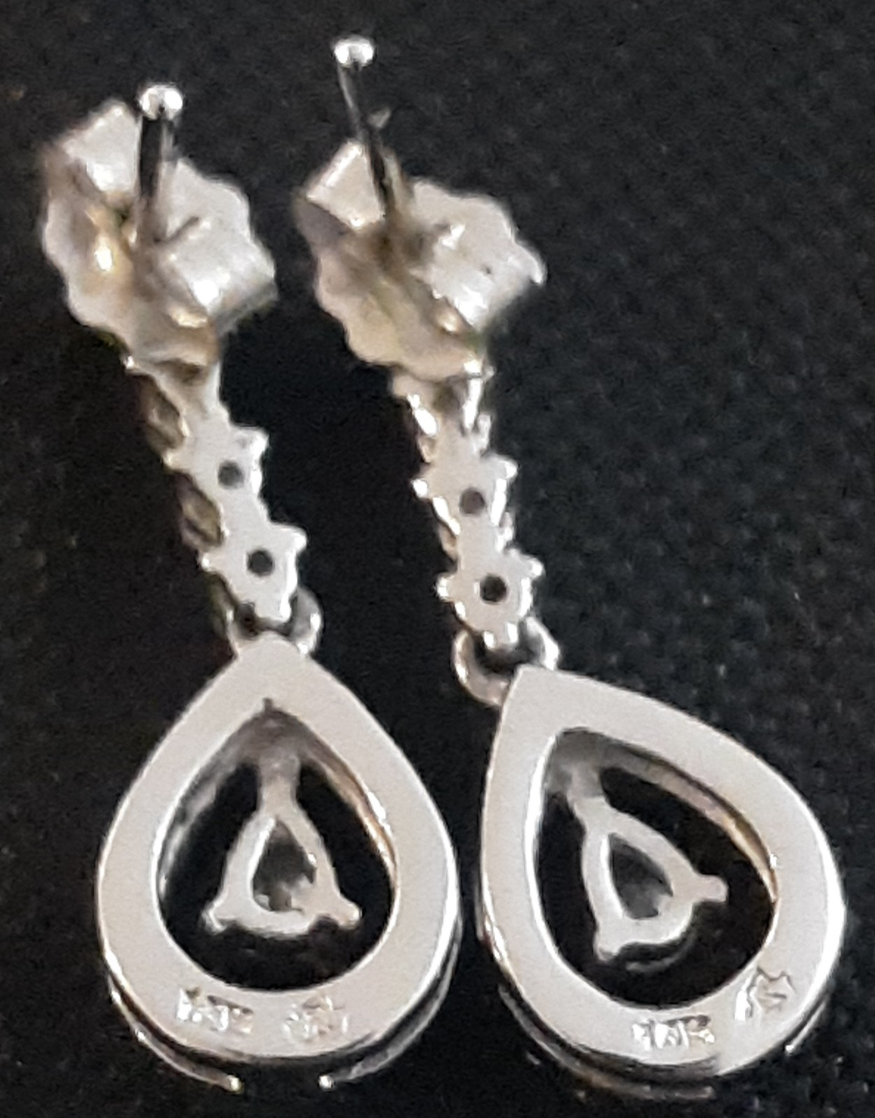 14K Solid White Gold Diamond Dangle Drop Stud Ear… - image 13