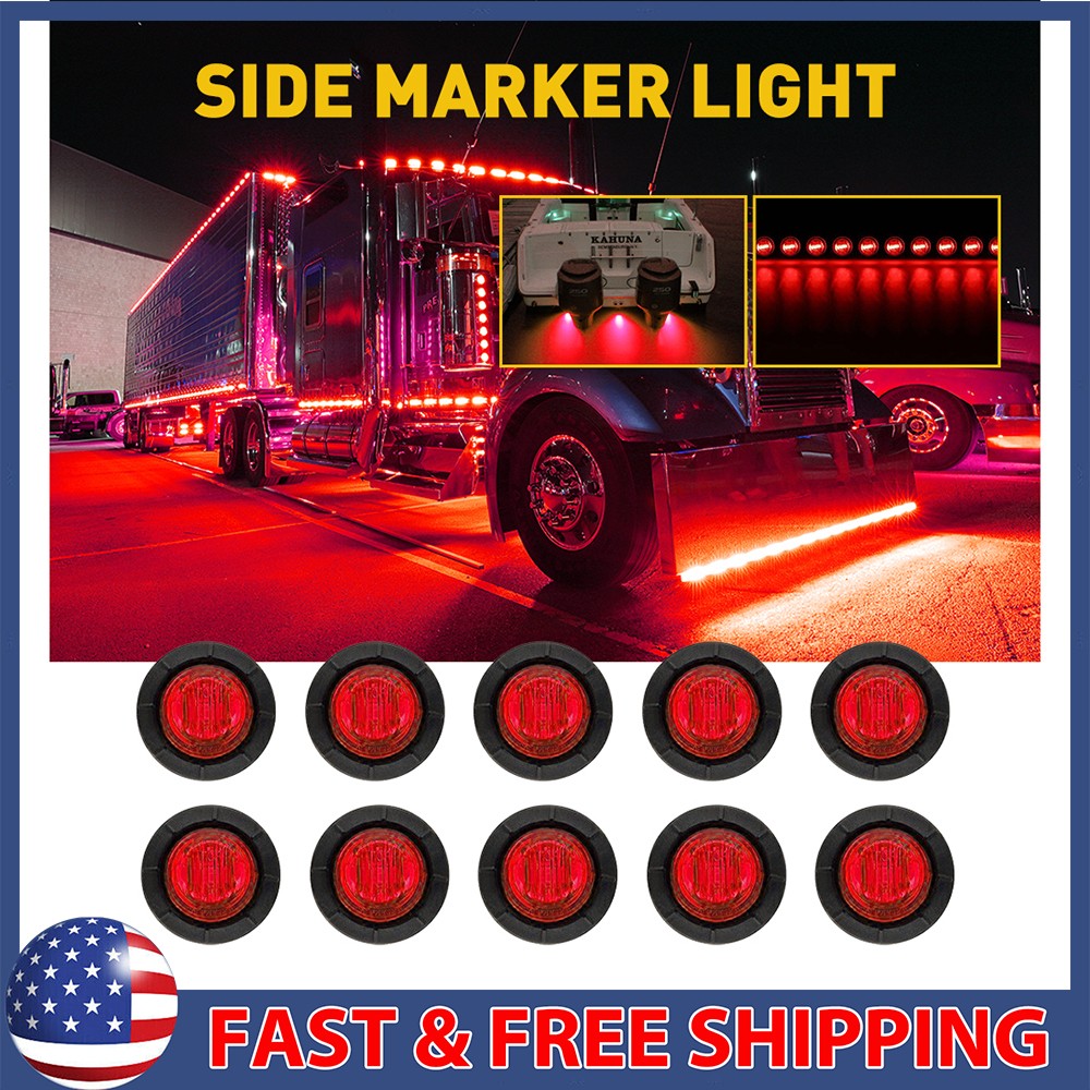 10X Clear Red 3/4 Inch Round LED 3-Side Marker Bullet Light for Trailer Truck 12V