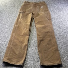 Carhartt Pants Kids 14 Brown Canvas Carpenter Adjustable Waist Workwear Pockets