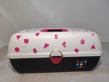 Vintage 1990 Plano CABOODLES 3-Tray Cosmetic Make-up Mirror Complete Pink Black