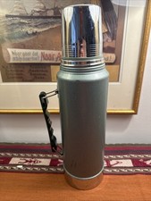 Vtg Stanley Aladdin Steel Thermos 1 Quart A-944DH Insulated Made in the USA GRN