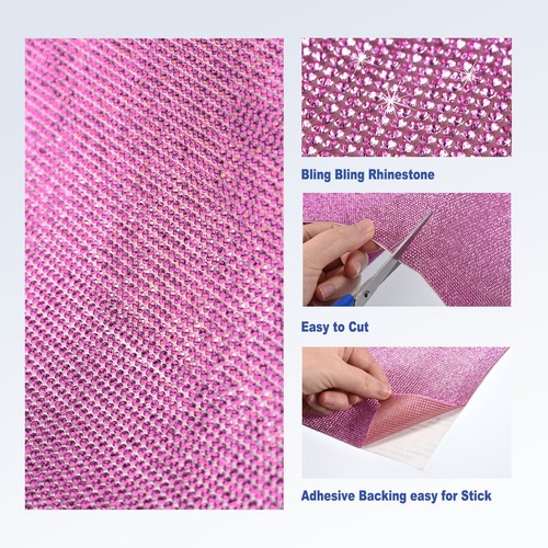 Bling Rhinestone Sheet Self-Adhesive Sticker 7.87 Inch x 4.92 FT Pink - Picture 3 of 7