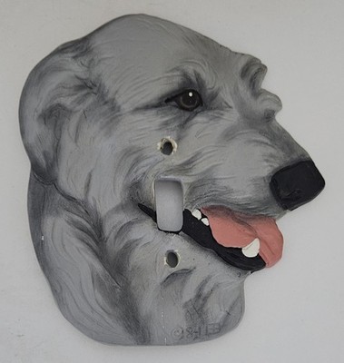 Vintage Dog Irish Wolfhound Light Switch Plate Chalkware Ceramic 1984 Large 7''