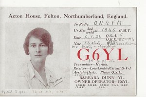1931  G6YL  Northumberland England  Barbara Dunn (YL)   QSL radio postcard