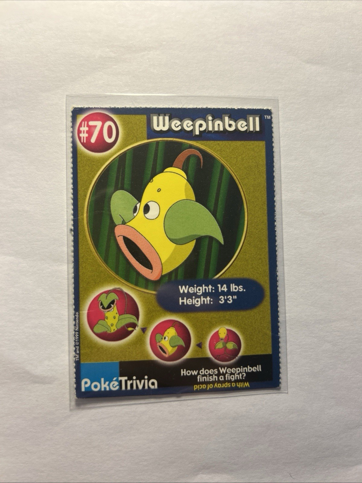 Pokemon Card - Weepinbell - 70 - Poketrivia - Burger King Promo - 1999