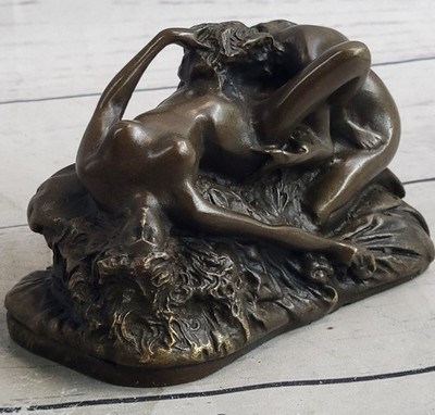 Vintage Handgemachte Liebespaar Bronzestatue Skulptur, Signiert JM LAMBEAUX