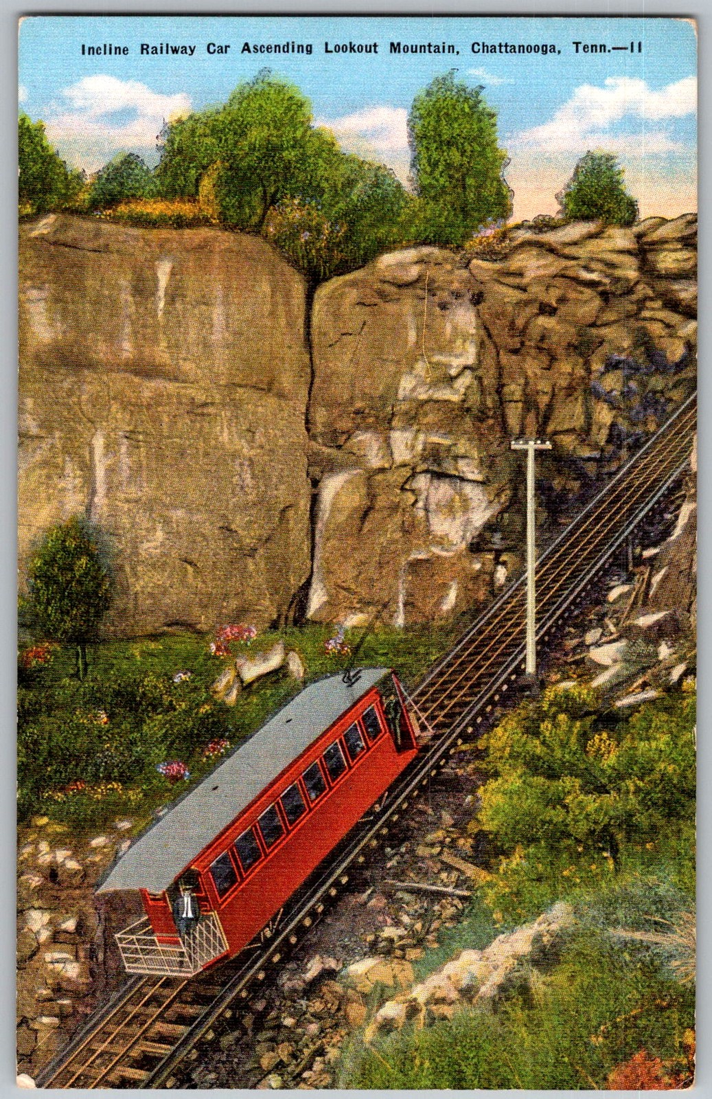 Vtg Linen Postcard Incline Railway Car Chattanooga, TN 1930s