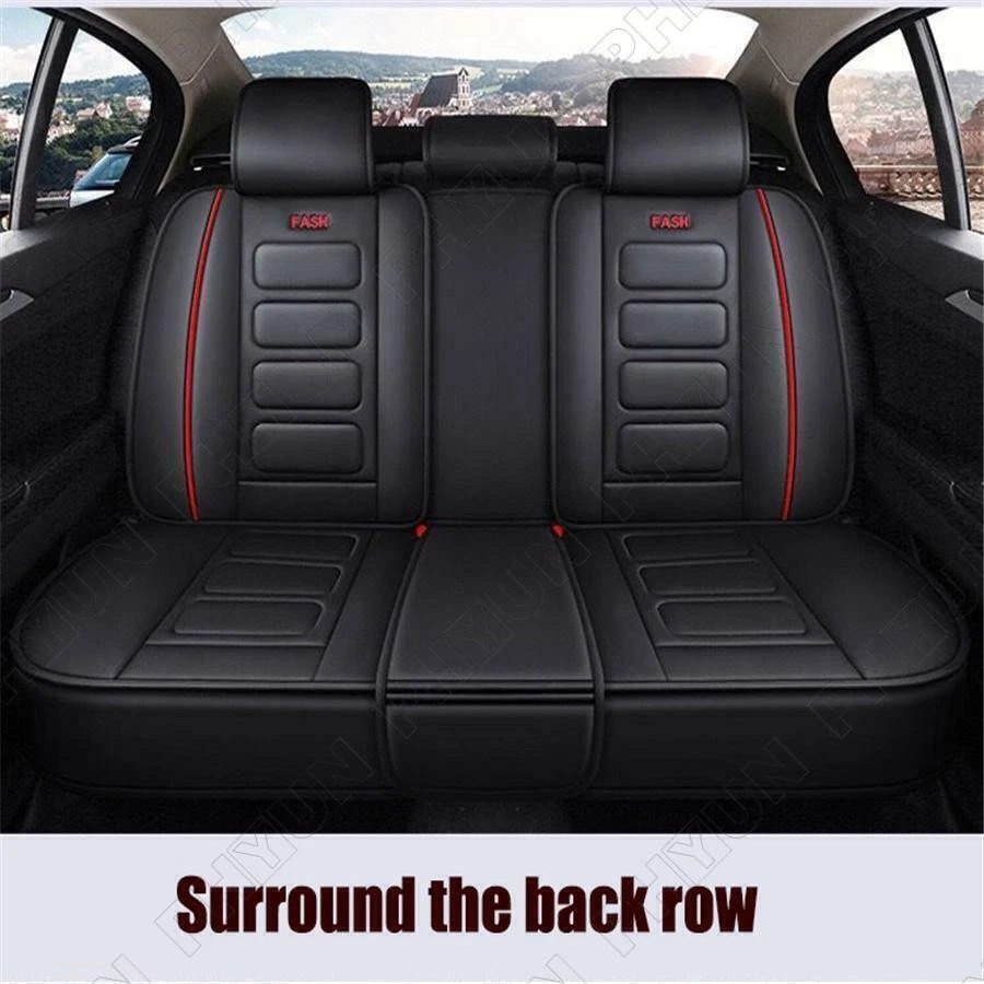 Fundas de asiento de cuero PU negro + rojo para automóvil SUV cojín envolvente completo universal EE. UU. Foto 4 de 4