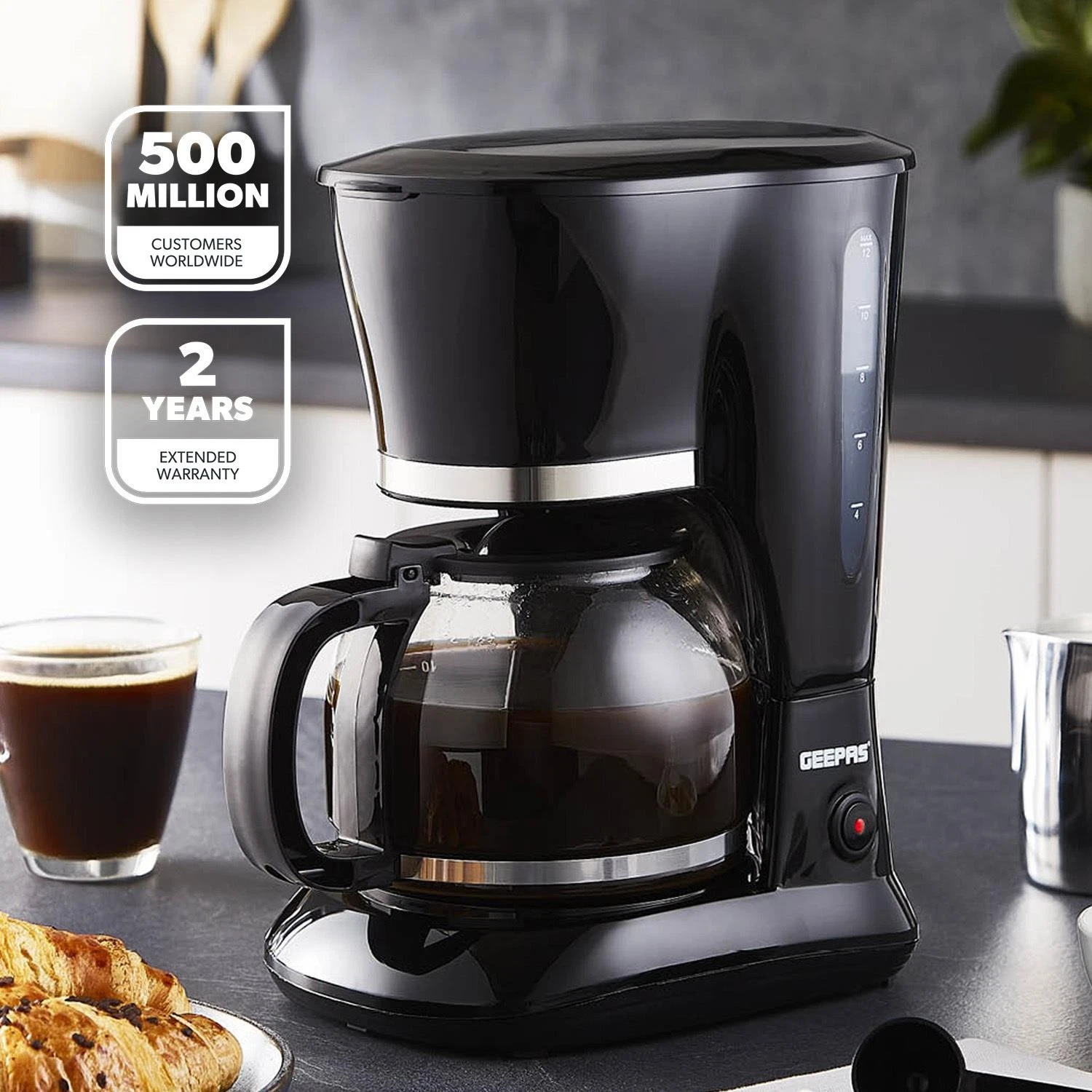 GEEPAS Filter Coffee Maker Machine Instant Anti-Drip 12 Cups 800W 1.5L Jug
Opens in a new window or