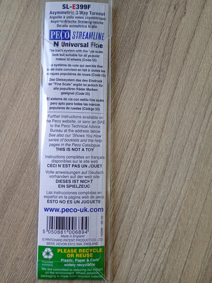 Peco SL-E399F N Gauge Electrofrog Code 55 Asymmetric 3 Way Point  - Image 2 of 3