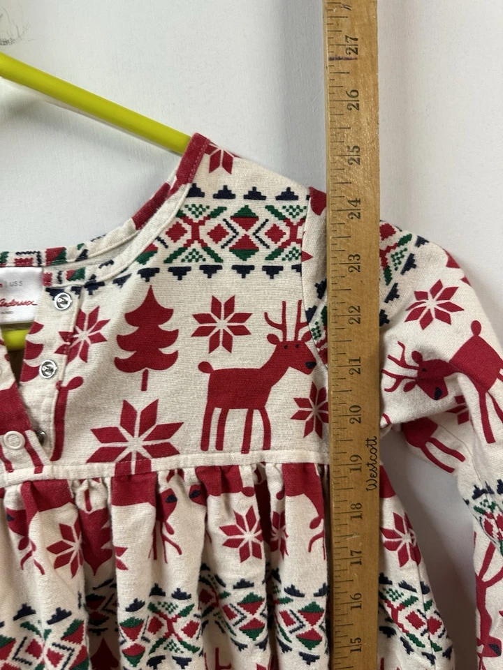 Hanna Andersson Reindeer Print Flannel Night Gown Or Dress Girl Size 110 5 Snow - Image 4 of 4