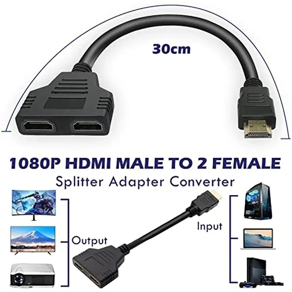 HDMI Splitter Adapter Cable 1 Input 2 Output 1080p for PC Laptop ...