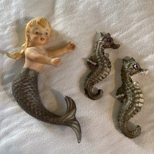 Vintage Chalkware Lefton  Mermaid With Seahor...