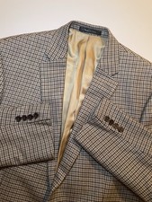 Lauren Ralph Lauren Silk Wool Gray Gingham Check Blazer Sport Coat 42L