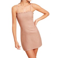 Reformation Ava Ruffle 100% Linen Dusty Pink Mini Dress Sz 4