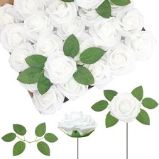 Artificial Foam Roses 100Pcs White Fake Flowers for DIY Wedding Bouquet