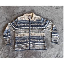 VTG Heirloom Collectibles Fair Isle Full Zip Sweater Nordic Blue Cottagecore XL