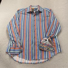 Robert Graham Shirt Mens Large Classic Fit Colorful Striped Party Flip Cuff Loud