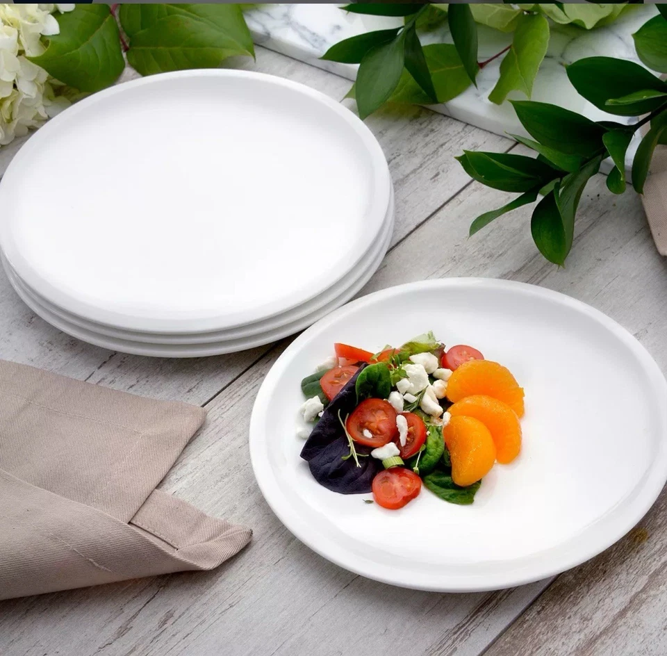 "Juego de 4 platos de ensalada cupé de cocina de 8"" - porcelana blanca maciza nuevos en caja" Foto 3 de 4