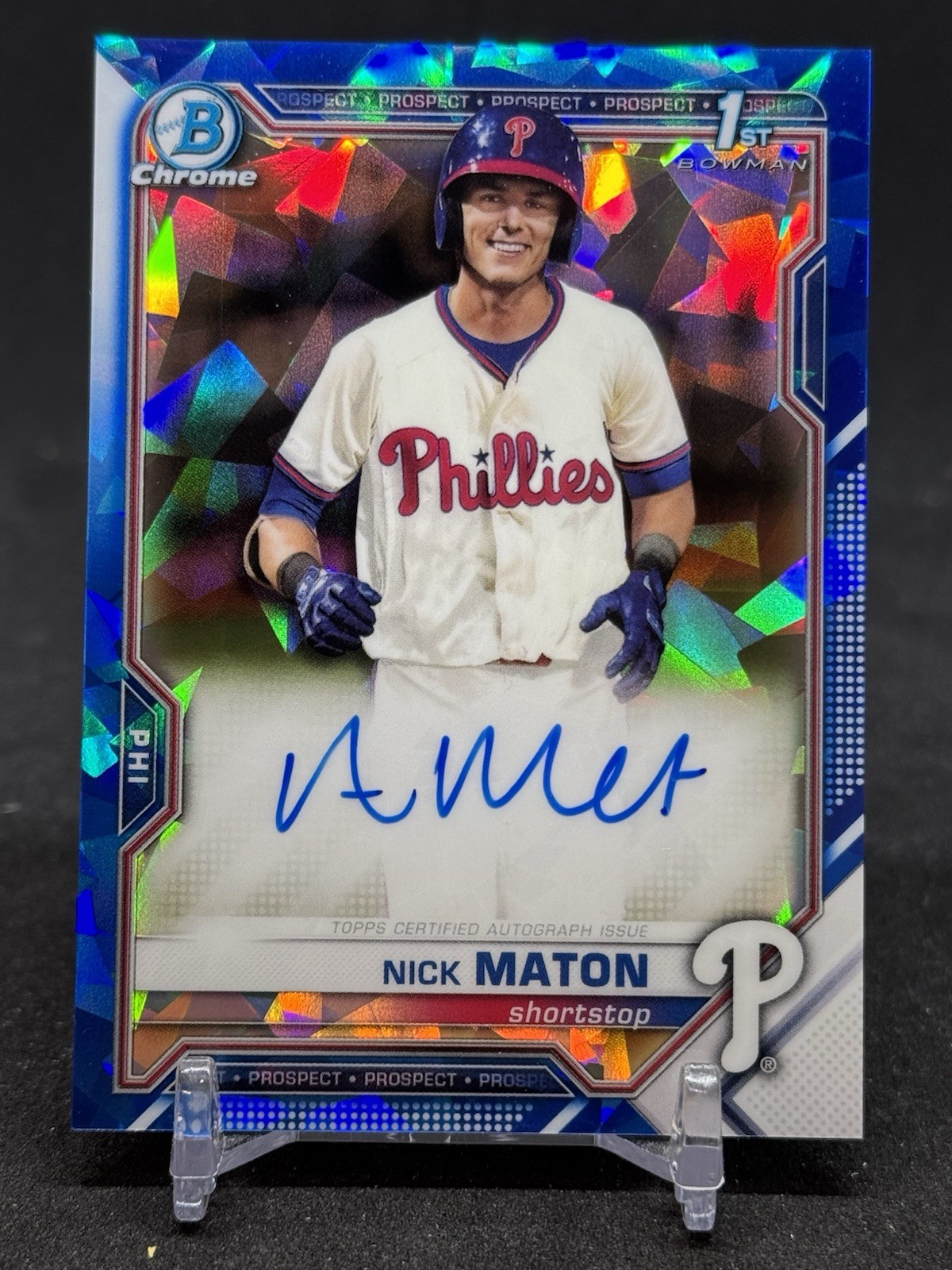 2021 Bowman Sapphire Nick Maton Chrome Auto 1st Prospect RC #BSPA-NM Phillies