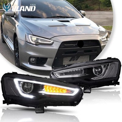 VLAND Chrome Projector Headlights w/Sequential For 2008-17 Mitsubishi Lancer/Evo