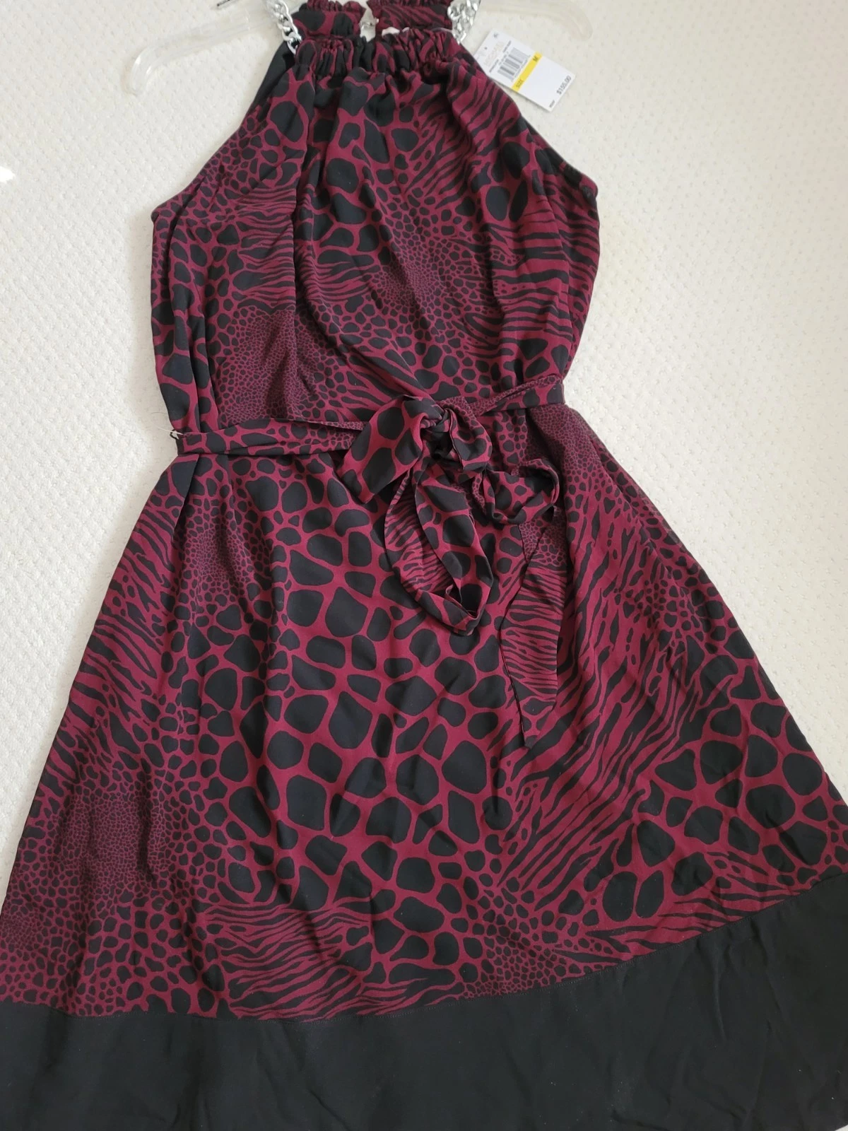 Abito Michael Kors nuovo con etichette stampa animalier catena cambio rosso rubino scuro medio MF0802JFDN