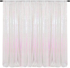 Iridescent White Sequin Backdrop Curtain 10Ftx10Ft Glitter Sequence Drapes for W