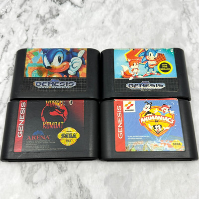 Sega Genesis Games Cartridges Bundle Mortal Kombat Sonic 1+2 Animaniacs Lot of 4