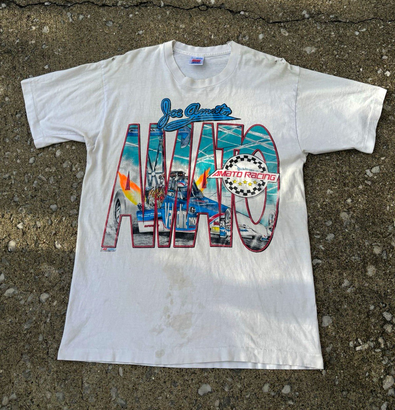 Vintage SS Sport Service Men's L White Double-Sided Joe Amato Racing Graphic Tee
